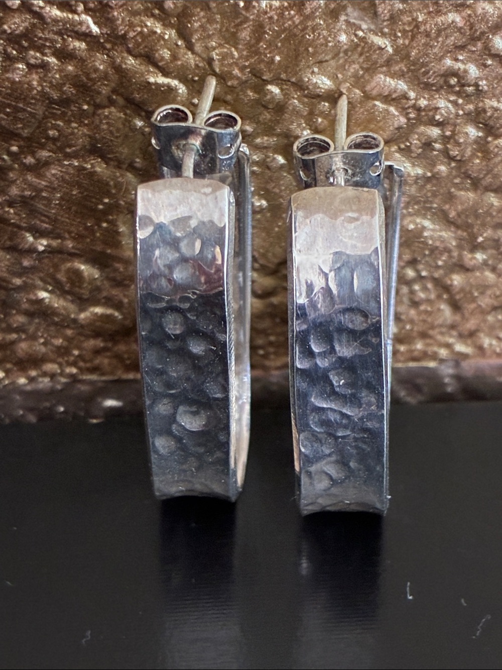 Hammered Sterling Silver Hoop Earrings with Pink Accent